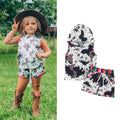 0-3Y Summer Casual Baby Girls Clothes Sets 2pcs Cow Printed Sleeveless Hooded Vest Tops+Shorts Clothing - myfunfarm