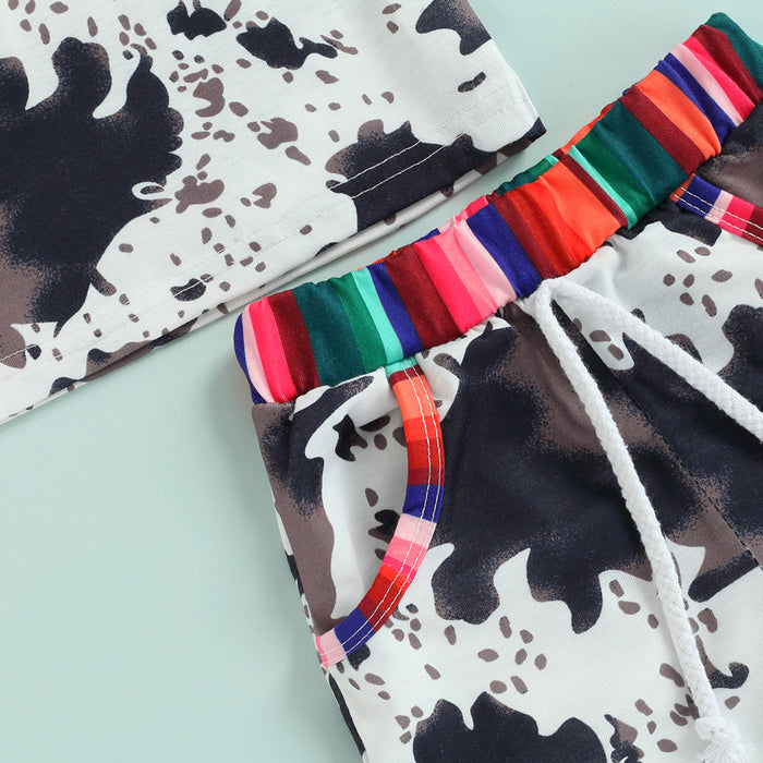 0-3Y Summer Casual Baby Girls Clothes Sets 2pcs Cow Printed Sleeveless Hooded Vest Tops+Shorts Clothing - myfunfarm
