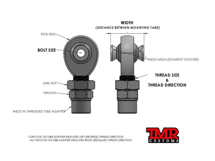 1-1/4” FK Rod End (Heim Joint) Package with Hex Tube Adapter
