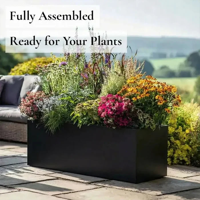 100cm Zinc Galvanised Matte Black Trough Planter