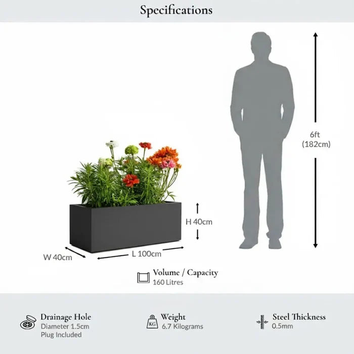 100cm Zinc Galvanised Matte Grey Trough Planter