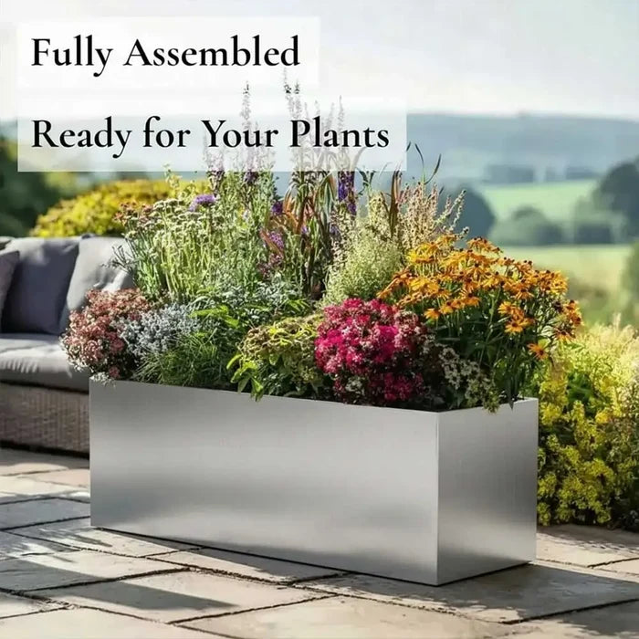 100cm Zinc Metal Galvanised Silver Trough Planter