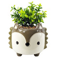 15cm Ceramic Grey Fox Planter with Artificial Crassula Plant