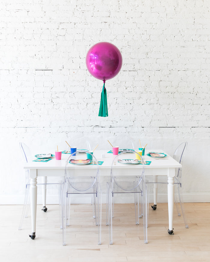 16in Bright Pink Orb Balloon with Green Skirt Centerpiece
