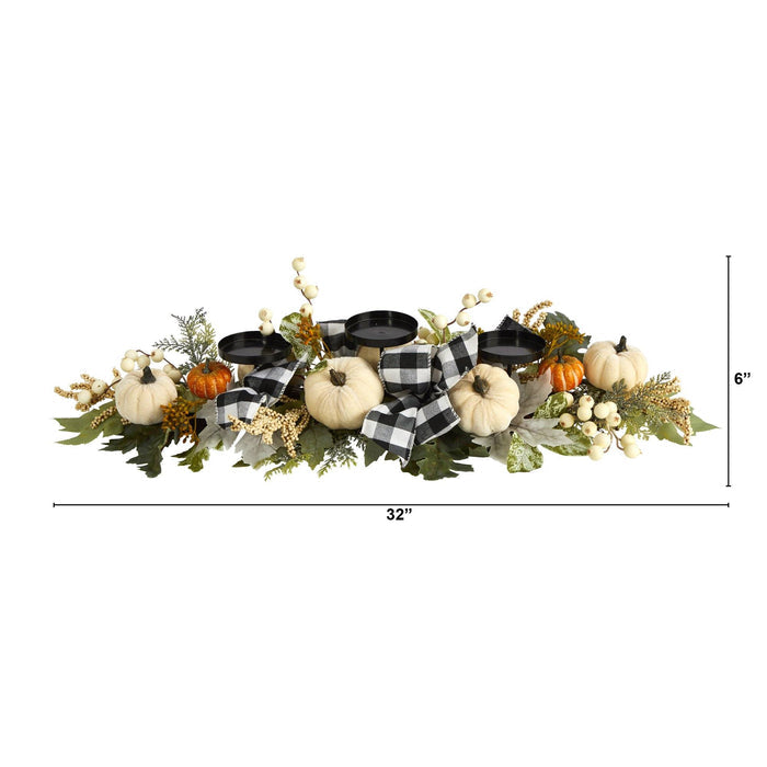 32” White Pumpkin and Berries Artificial Candelabrum