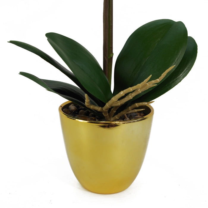 48cm Golden Orchid Artificial  - Yellow with Gold Pot