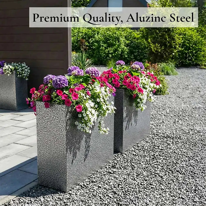 75cm Long Zinc Galvanised Silver & Black Textured 90cm Tall Trough Planter