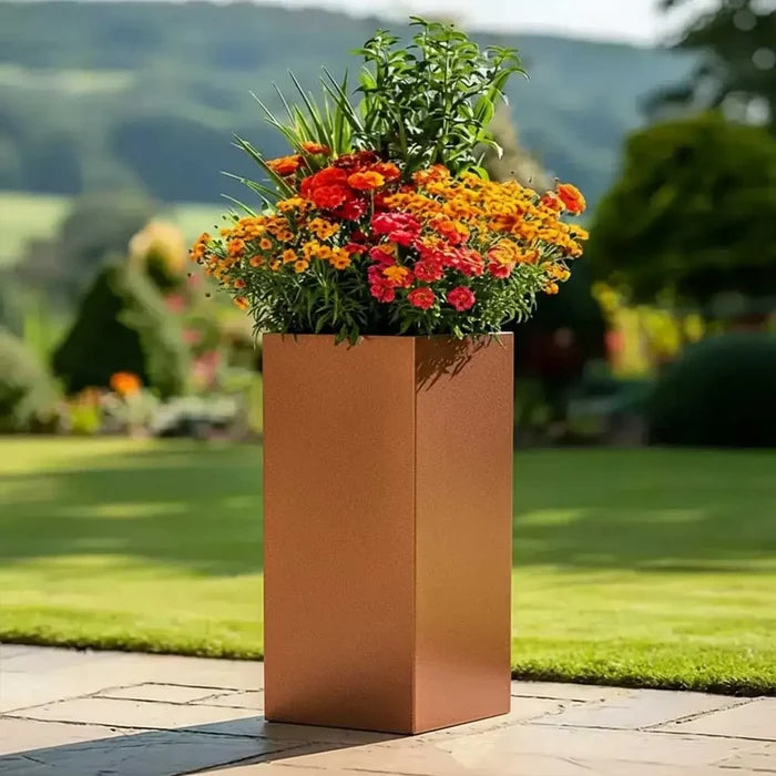 75cm Zinc Galvanised Copper Finish Tall Square Planter