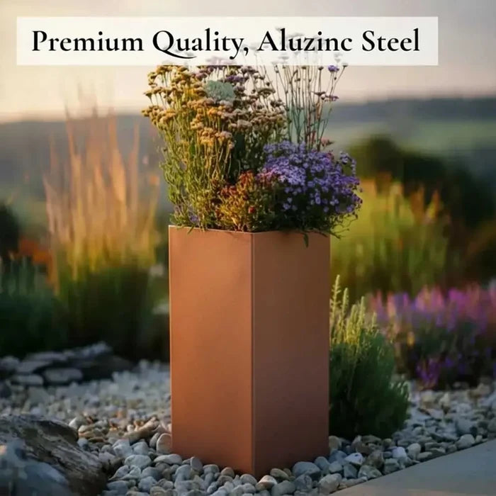 75cm Zinc Galvanised Copper Finish Tall Square Planter
