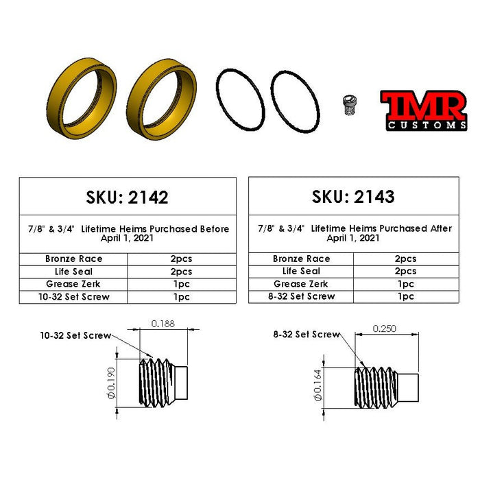 7/8" Lifetime Heim Replacement Master Rebuild Kit