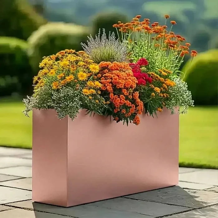 80cm Long Zinc Galvanised Brushed Rose Gold Finish 60cm Tall Trough Planter