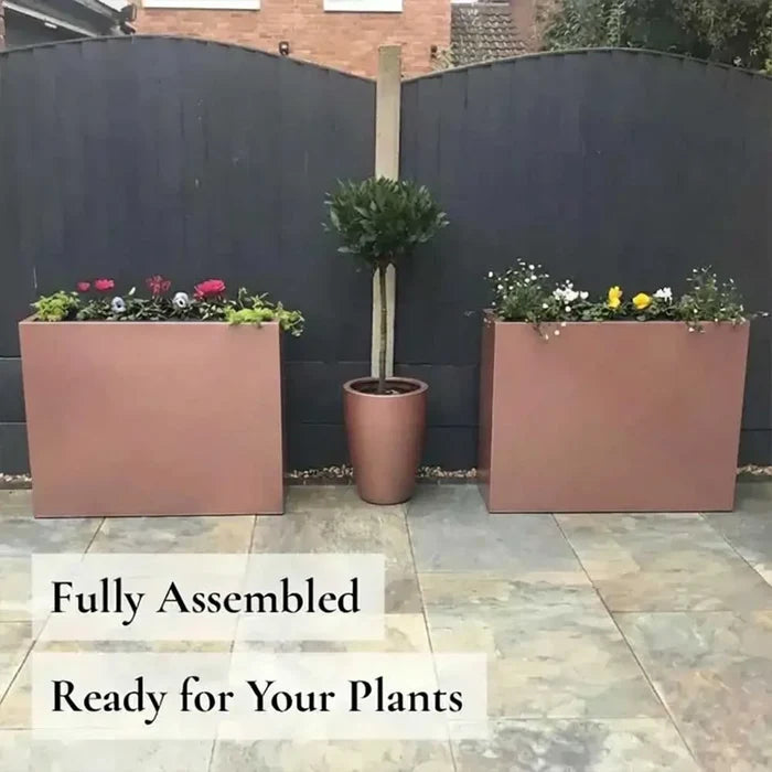 80cm Long Zinc Galvanised Brushed Rose Gold Finish 60cm Tall Trough Planter
