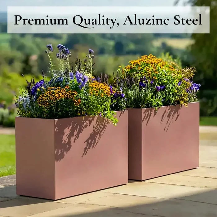 80cm Long Zinc Galvanised Brushed Rose Gold Finish 60cm Tall Trough Planter