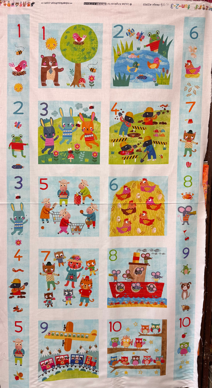 Robert Kaufman - Fun-2-3 - Number Panel Kit with Five matching Fat Quarters.