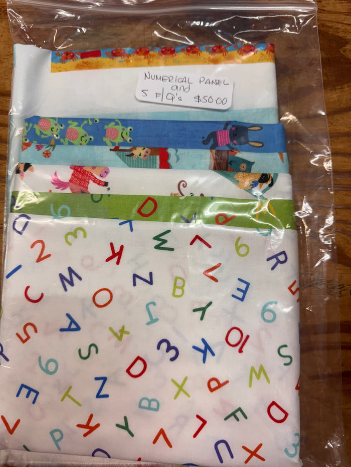 Robert Kaufman - Fun-2-3 - Number Panel Kit with Five matching Fat Quarters.