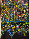Robert Kaufman - Effervescence Border Print - Blues, Greens and Yellow on Black.
