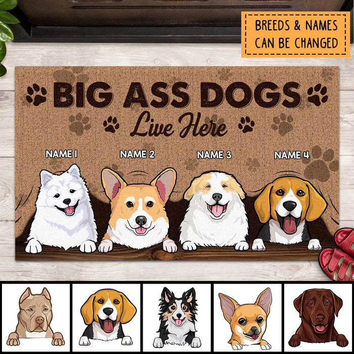 A Big Ass Dog Lives Here, Dog Peeking From Curtain, Personalized Dog Breeds Doormat, Gifts For Dog Lovers