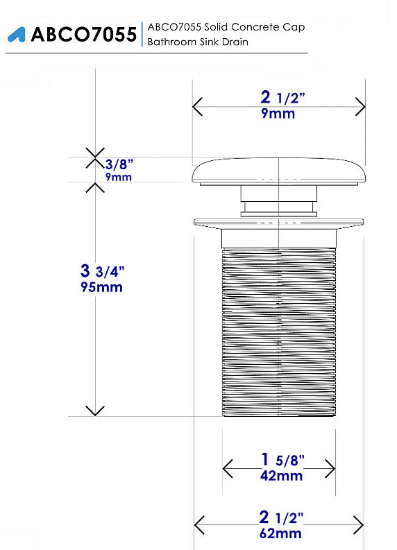 ABCO7055 Solid Concrete Gray Matte Cap Bathroom Sink Drain - ALFI brand