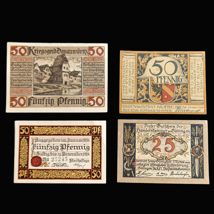 Antique Banknote Notgeld 1918 Germany WWI 4pc Set Knight Sword Eagle Emergency Money