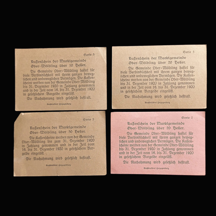 Antique Banknote Notgeld 1920 Austria Ober-Wolbling 10 20 50 Heller Rustic Architecture Set