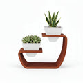 Aries Duo Tabletop Curved Planter Stand With White Pots (Set of 2)