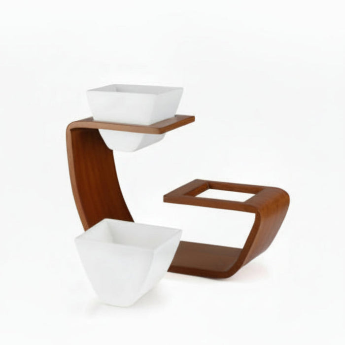 Aries Duo Tabletop Curved Planter Stand With White Pots (Set of 2)