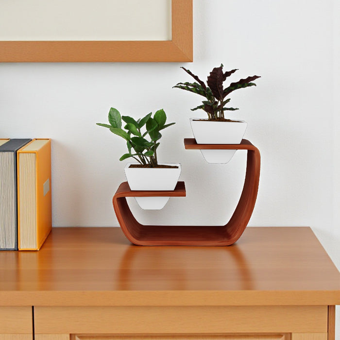 0503 White Mahogany Artistic Curved Planter Stand - Lifestyle 3