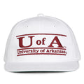 Arkansas Retro Bar snapback hat in white, front view