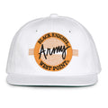 Army Retro Circle snapback hat in white, front view