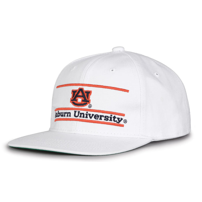 Auburn Retro Bar snapback hat in white, angled view