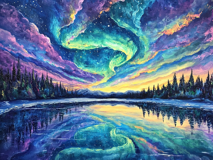 Aurora Reflections on the Frozen Lake