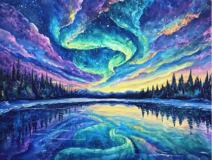 Aurora Reflections on the Frozen Lake