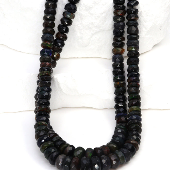Black Ethiopian Opal 4mm - 5.5mm Hand Faceted Rondelles Bead Strand