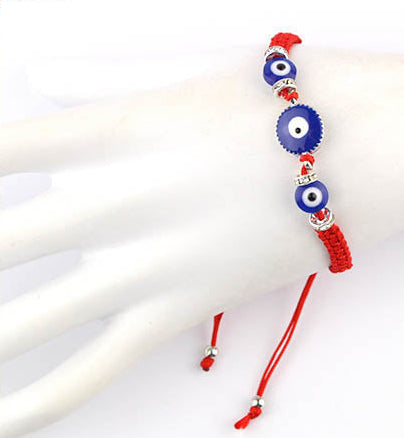 Blue Evil Eye Red String Protection Bracelet Set (12-Pack) - Adjustable