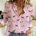 Brown swiss Cattle icon pattern Women's Mock Linen Shirts for farmers - myfunfarm