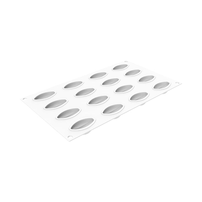 oval-shaped white silicone mold on a white background