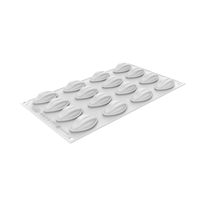 Silicone mold with oval shaped cavities on a white background