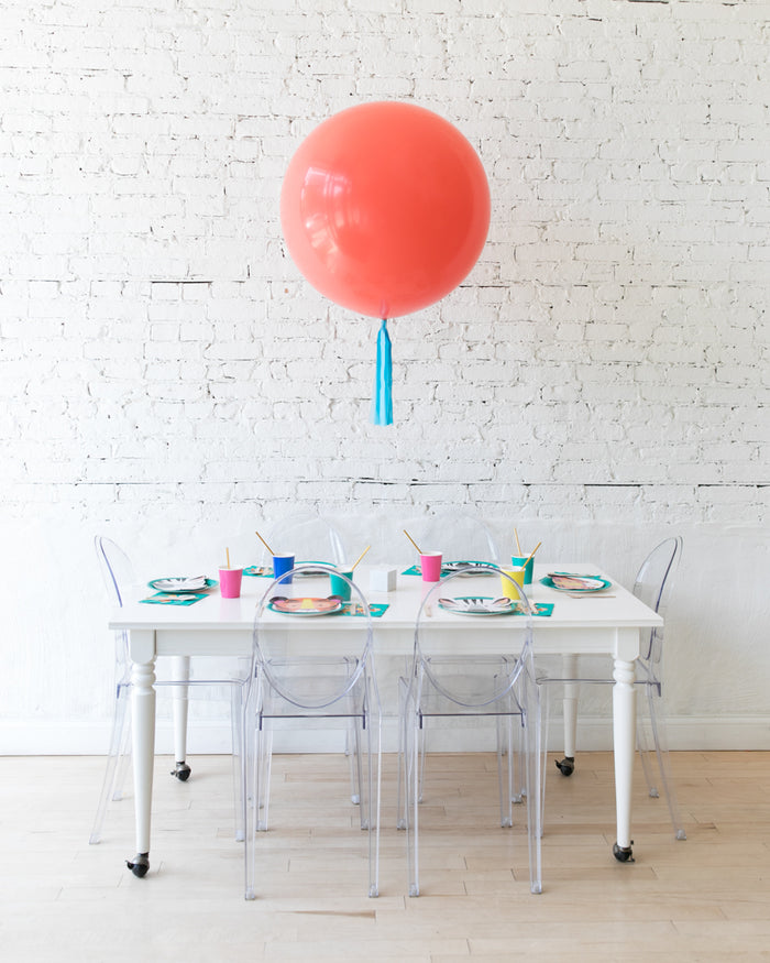 Coral Giant Balloon with Blue Skirt Centerpiece