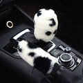 Cow Pattern Soft Plush Car Steering Wheel Cover, Hand Brake Gear Cover Set 37-38Cm - myfunfarm