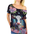 Cute cow design - Women's Off the shoulder T-shirt - myfunfarm