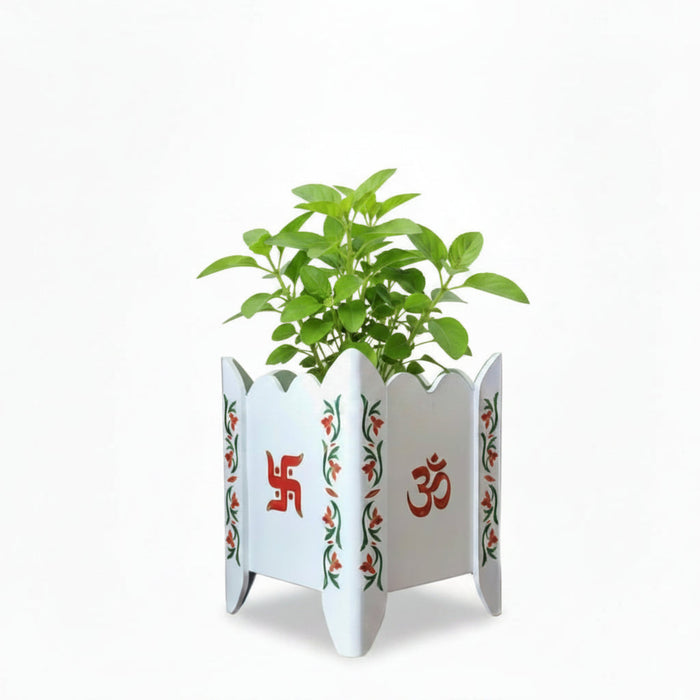 Divyam Tulsi Planter Pot / Stand With Floral Motif