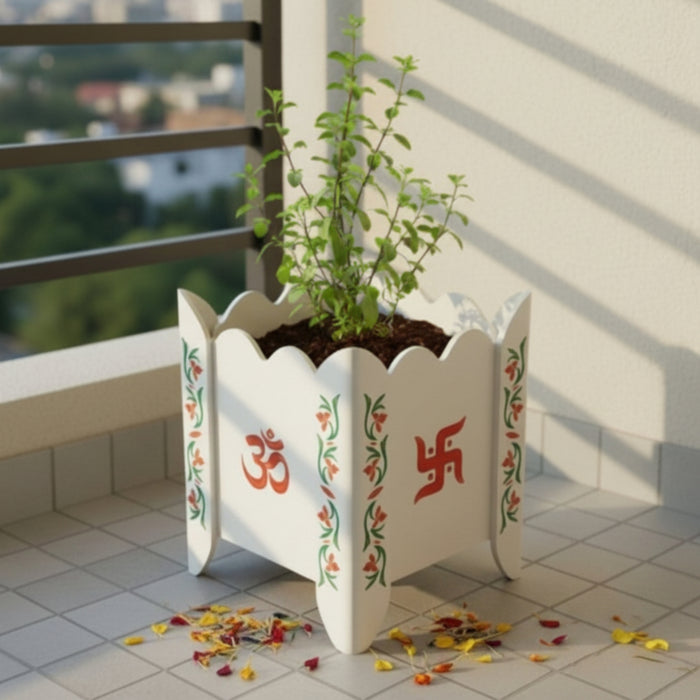 Divyam Tulsi Planter Pot / Stand With Floral Motif
