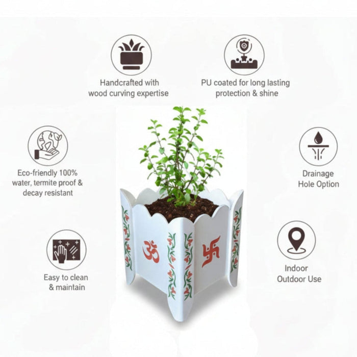 Divyam Tulsi Planter Pot / Stand With Floral Motif