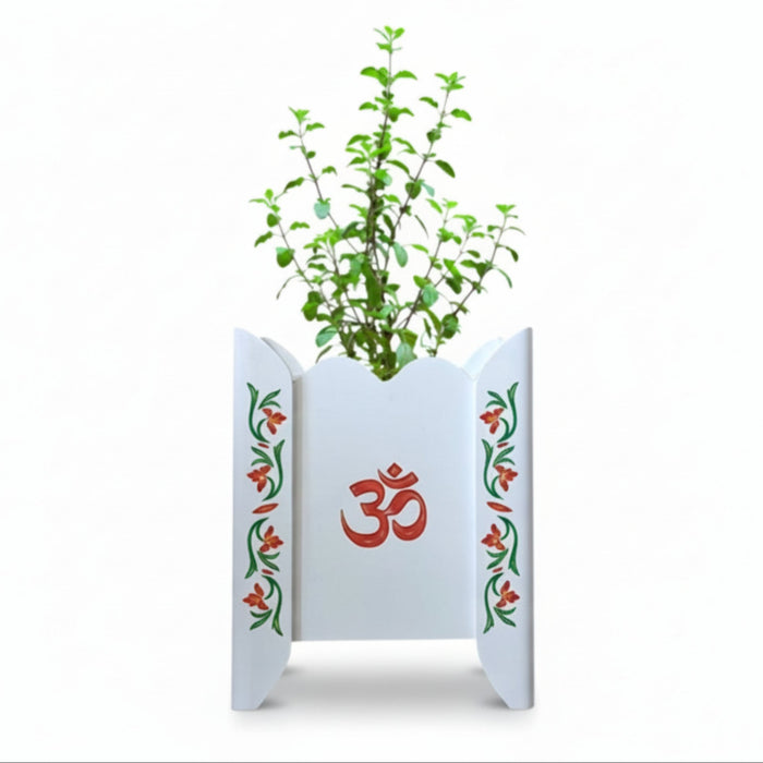 Divyam Tulsi Planter Pot / Stand With Floral Motif