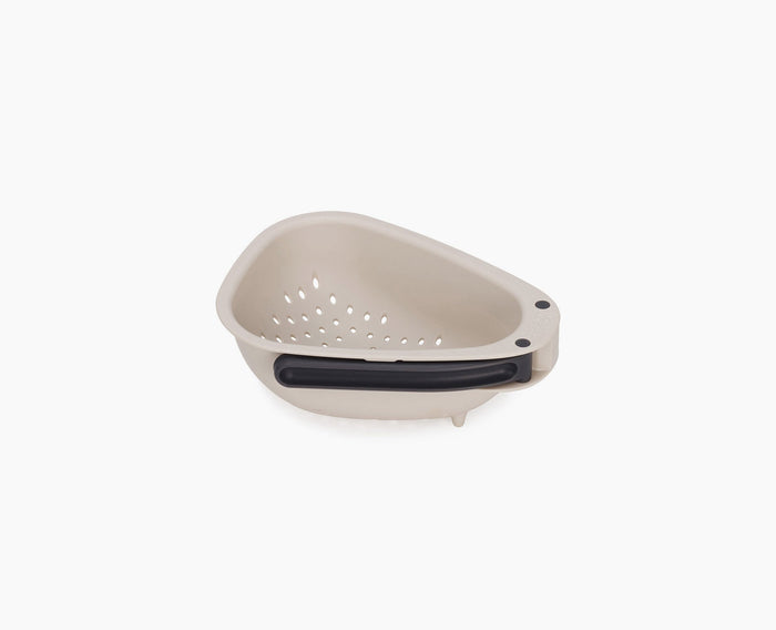 [hidden] [lifestyle] Droplet Mini White Colander with Folding Handle