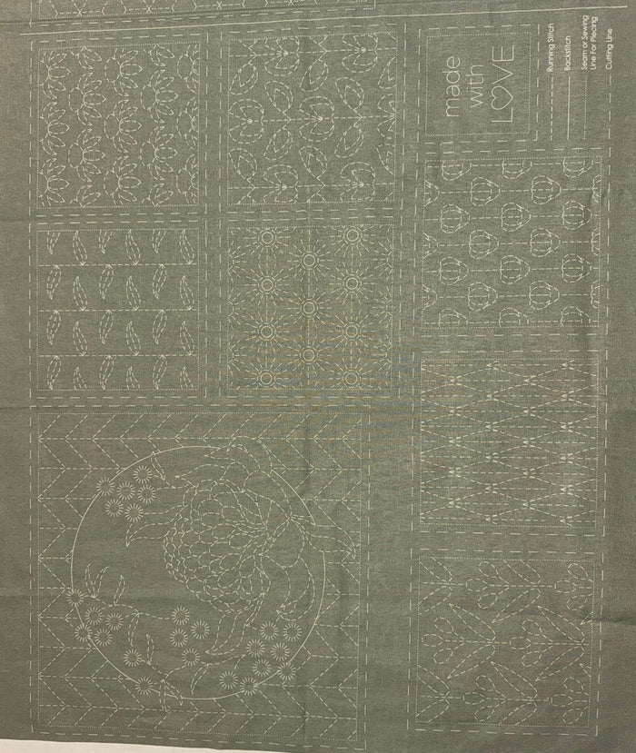 DV4073 Sashiko Botanical Panel in Kentucky Green