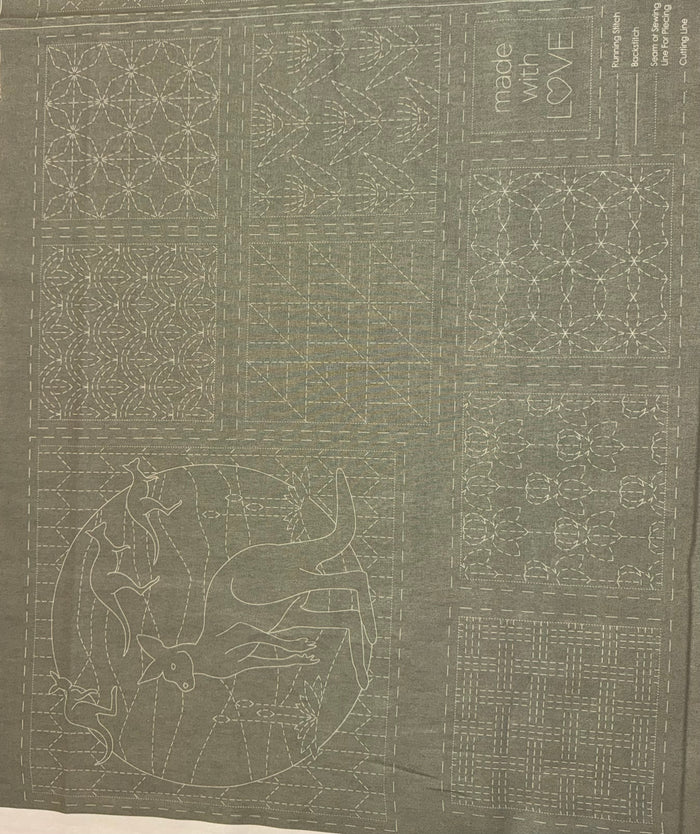 DV4098 Sashiko Fauna Panel in Kentucky Green