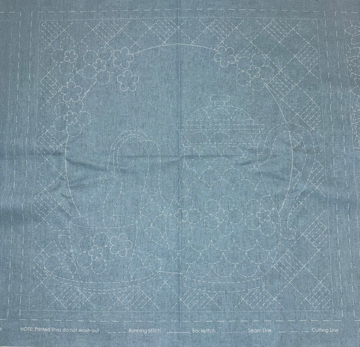 DV4267 Sashiko Teatime Panel in Light Blue