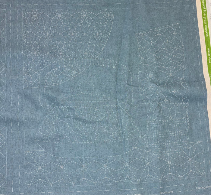 DV4267 Sashiko Teatime Panel in Light Blue