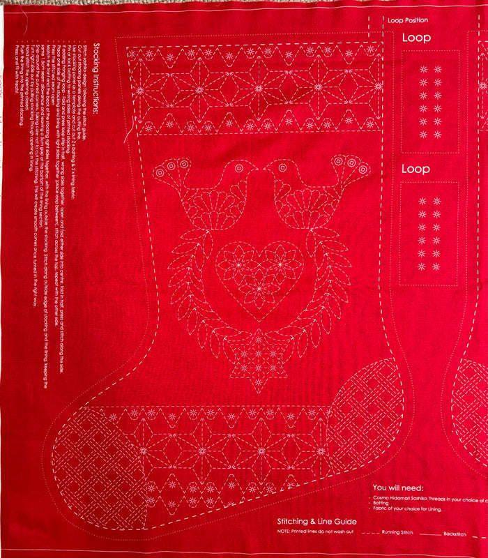 DVC1001 Sashiko Christmas Stocking Panel Red